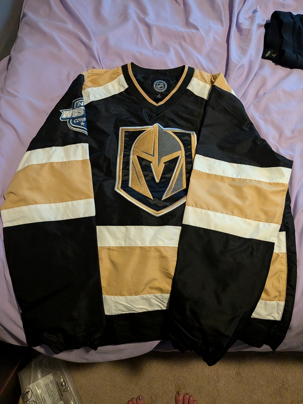 NHL Vegas Golden Knights Black and Gold Stripe Hockey Pullover Jacket